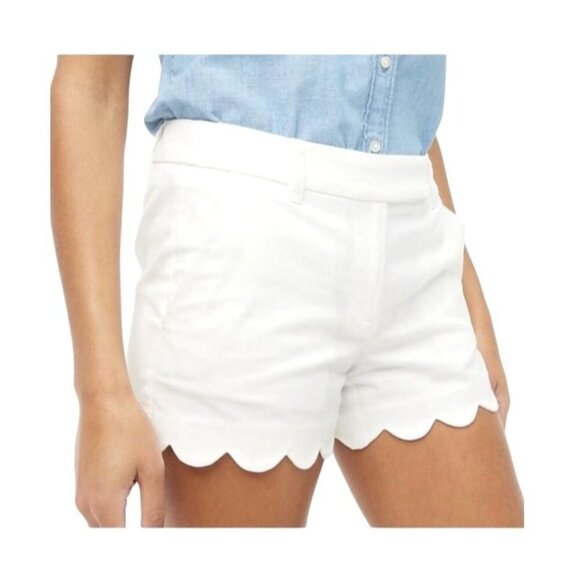 J Crew Shorts Women 10 White Linen Cotton Blend Scalloped Hem Preppy Vacation - Picture 1 of 9